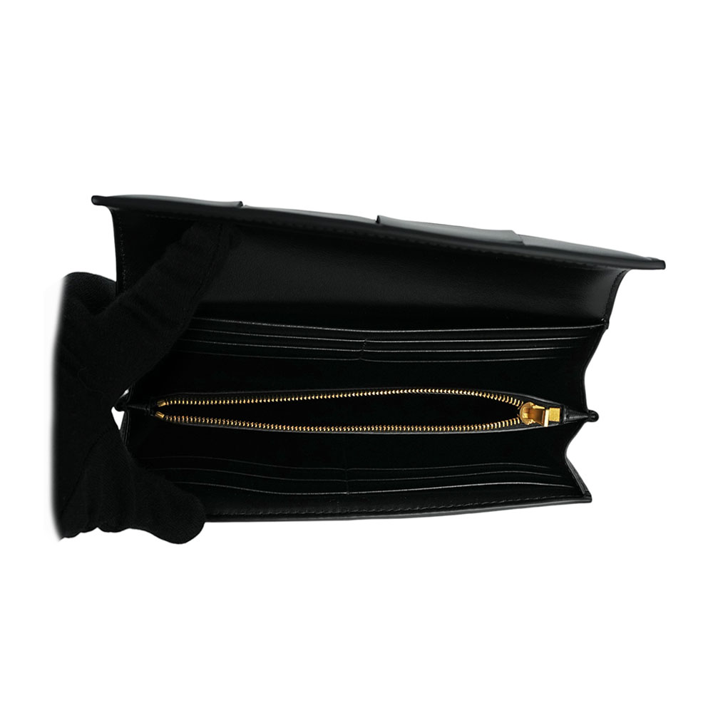 BOTTEGA VENETA 大格小羊皮編織翻蓋長夾/黑色, , large