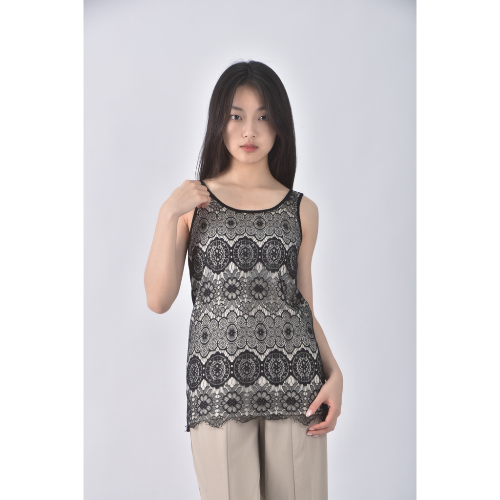 (S) vicky無袖假兩件黑色上衣二手衣, , large