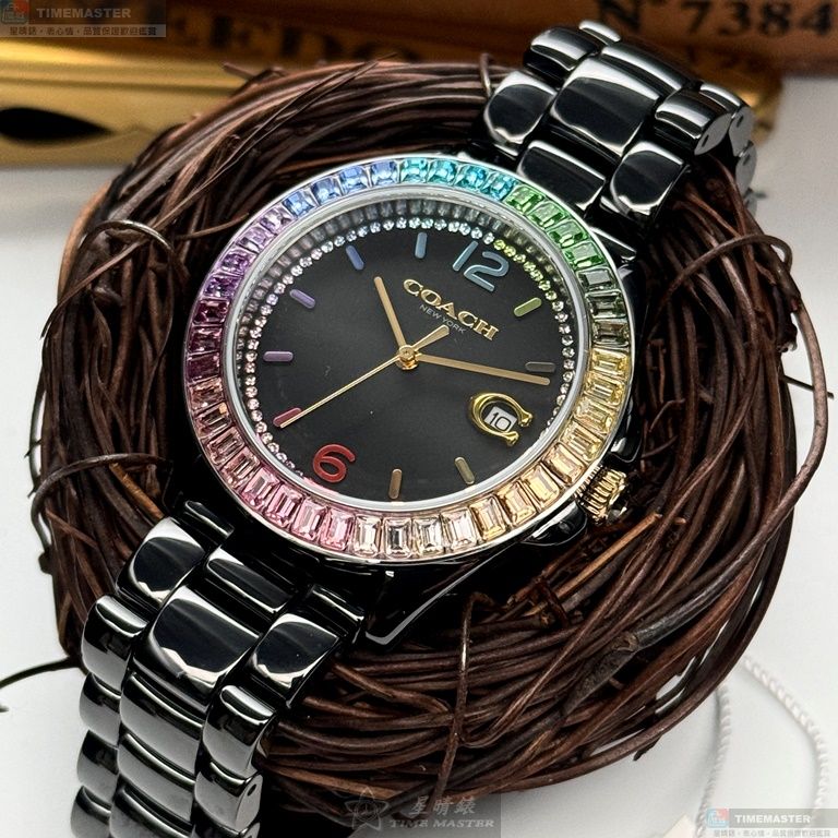 [星晴錶業]COACH手錶,38mm,CH00165黑色錶面黑錶殼深黑色陶瓷錶帶款, , large