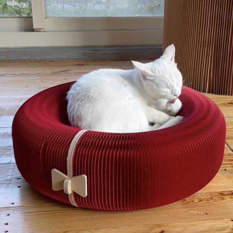 柿餅｜蜂巢紙收納貓睡床(100%可回收_紅牛皮紙), , large