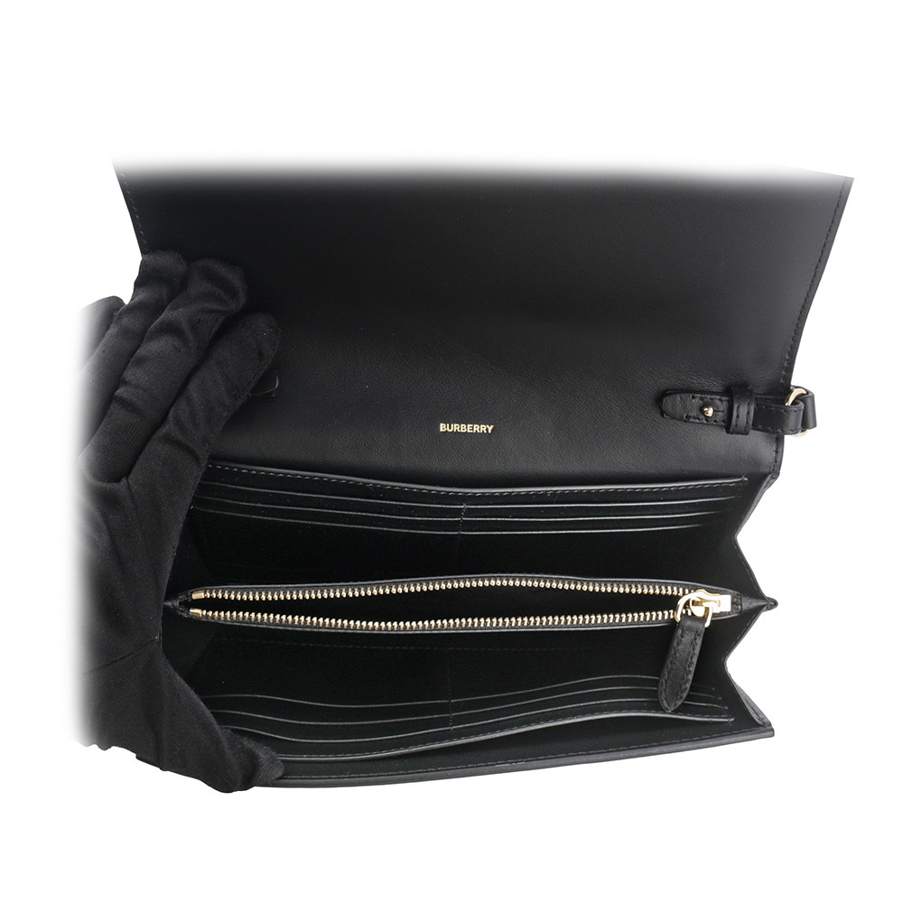 BURBERRY Hannah Icon Stripe 經典條紋皮夾式斜背包/米色/黑色, , large