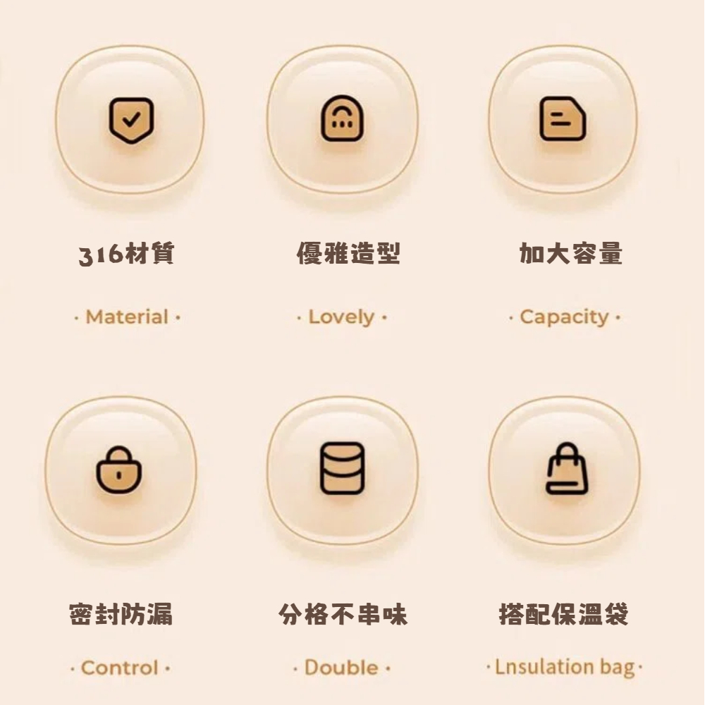 【A&R】日系316不鏽鋼三層便當盒 附餐具 保溫袋 1200ML - 可可拿鐵, , large