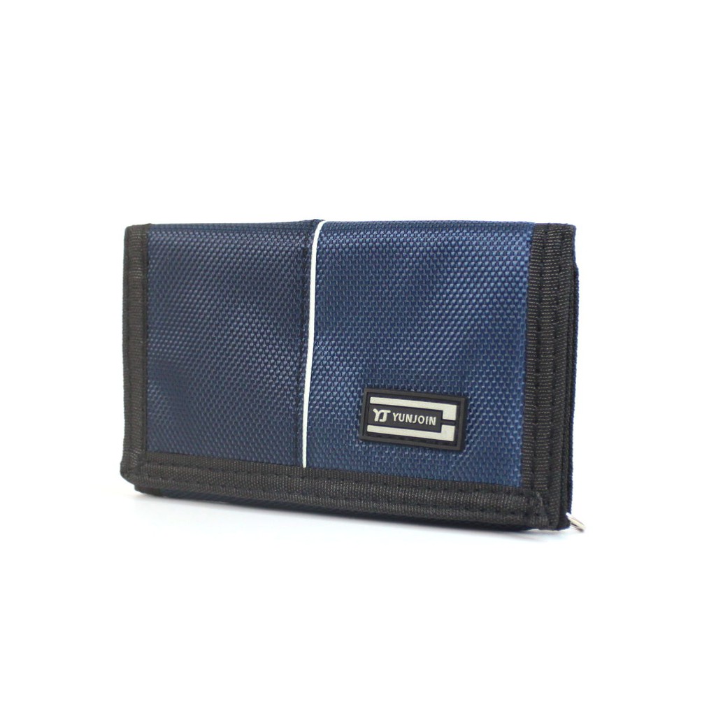 【YUN JOIN】對稱三摺短夾-黑色 尼龍夾 潮流 扣環 金屬鍊 防盜, , large