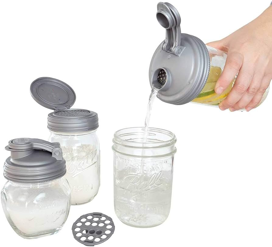 reCAP® Mason Jars Lid POUR cap 銀色寬口梅森罐專用飲料杯蓋 全新升級防漏/飲料隨行杯/提把蓋/飲料蓋/冷水壺, , large