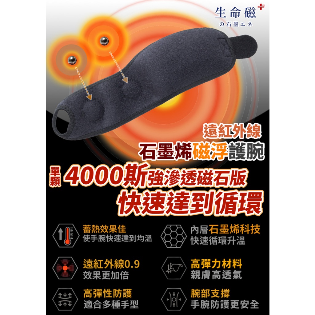 【生命磁】生命磁 石墨烯 4000高斯磁石遠紅外線 強循溫感護腕 腕隧道 板機指 手腕痛 媽媽手 滑鼠手 電繪 護具, , large