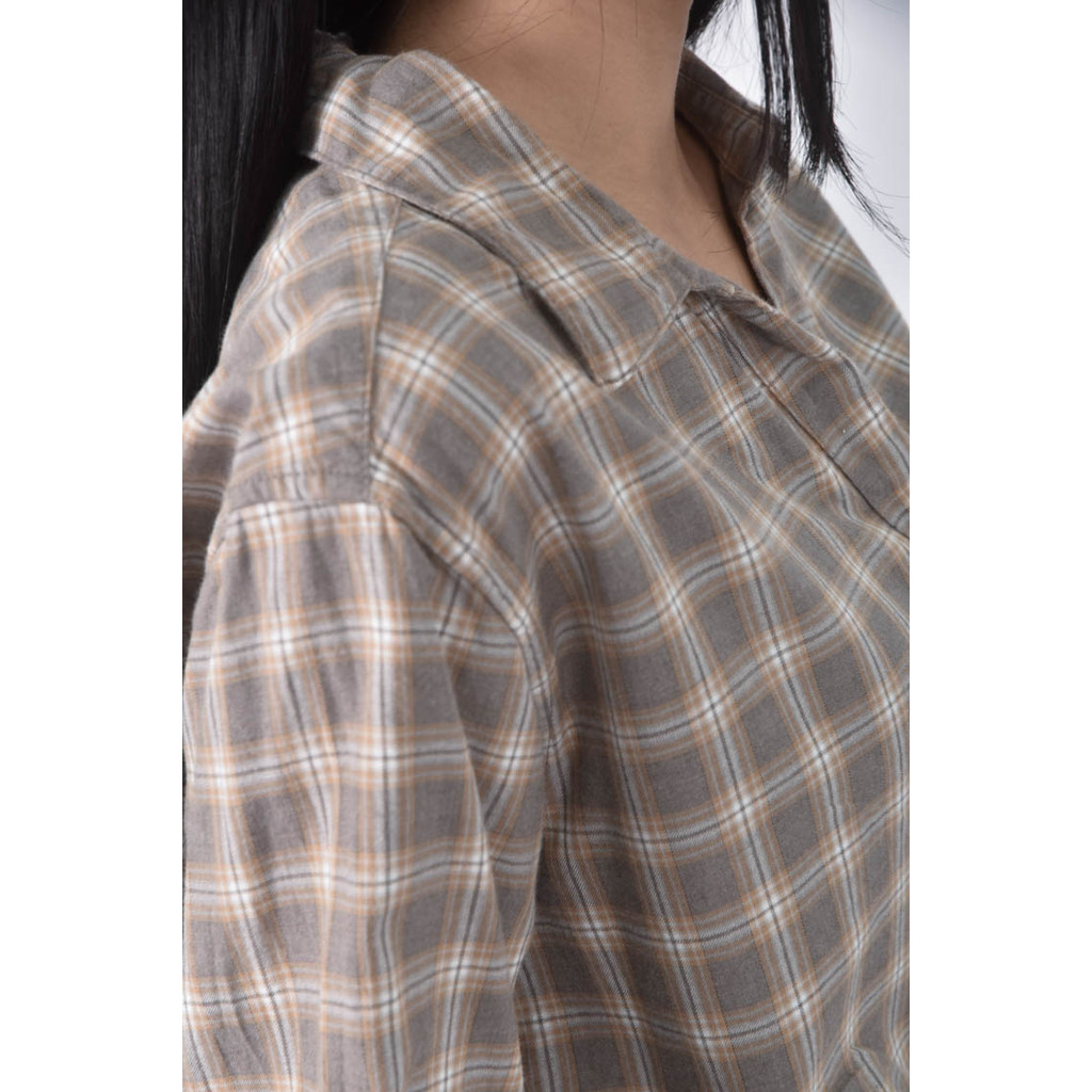 (L) uniqlo棉質格紋棕色長袖上衣二手衣, , large