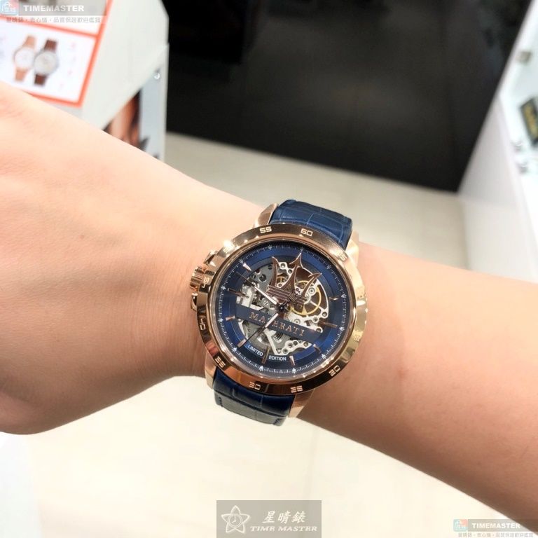 [星晴錶業]MASERATI手錶,46mm,R8821119005寶藍色錶面玫瑰金錶殼寶藍真皮皮革錶帶款, , large