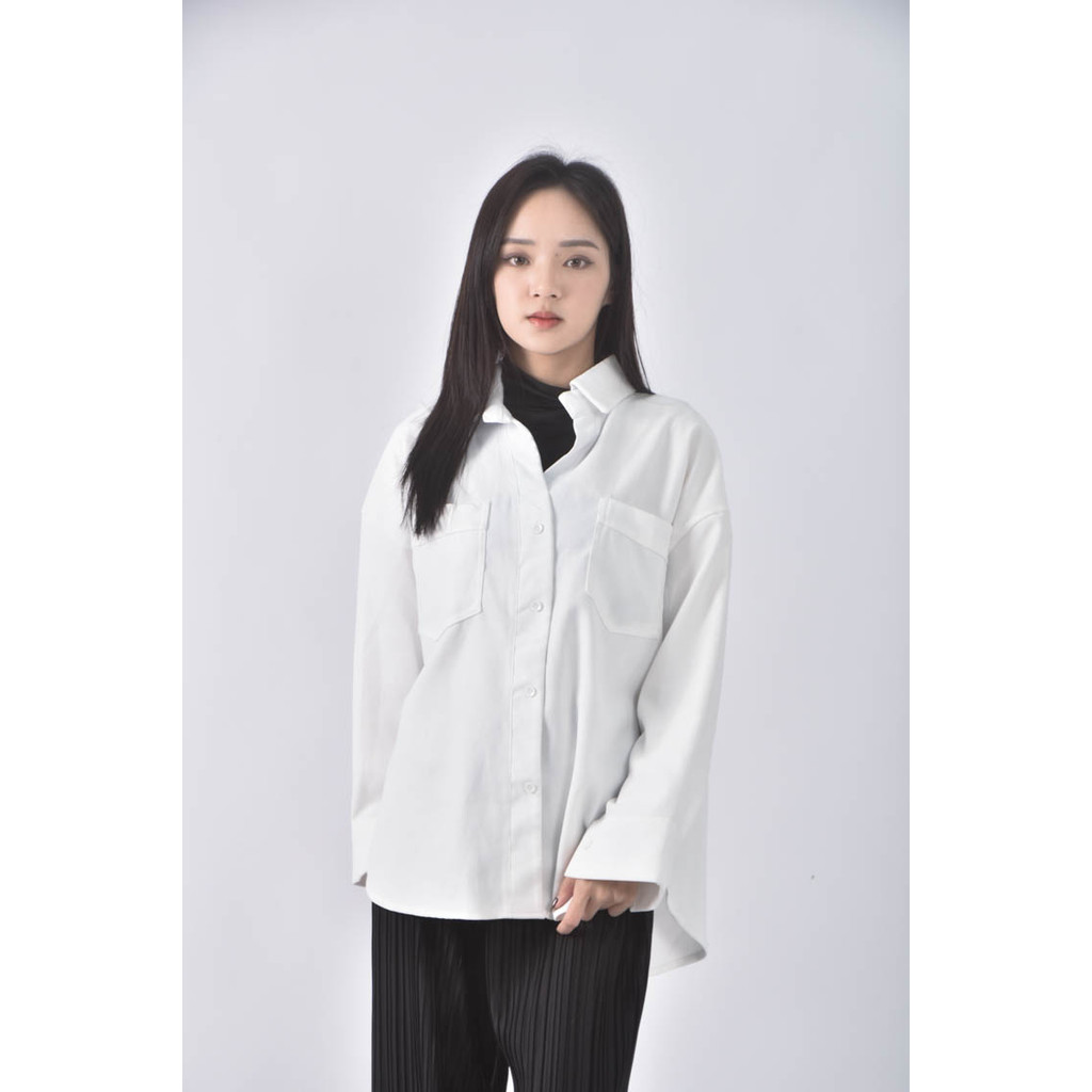 (XL) 排扣白色襯衫上衣二手衣, , large