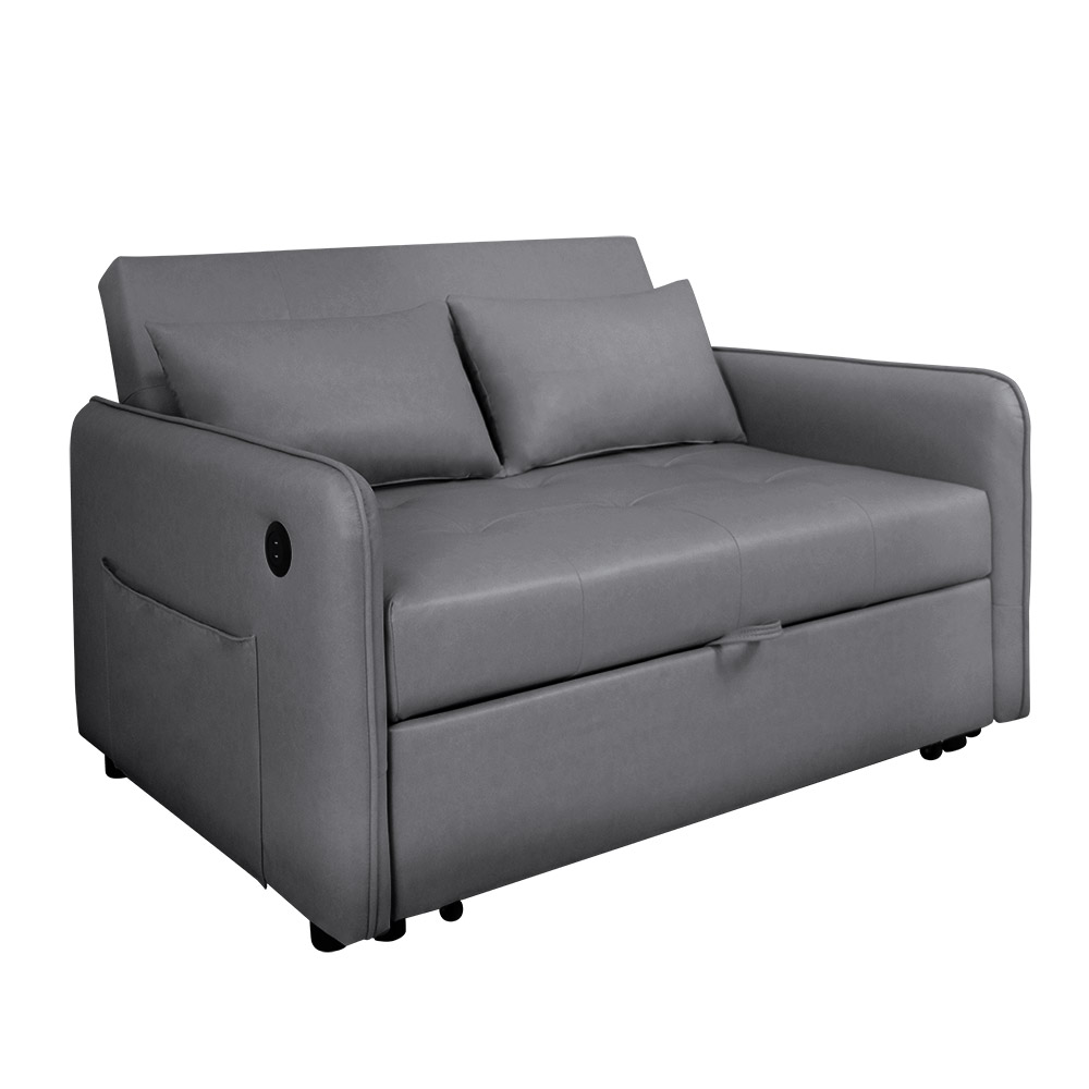 【Hampton 漢汀堡】德瑞克雙人皮面沙發床-鋼鐵灰, , large