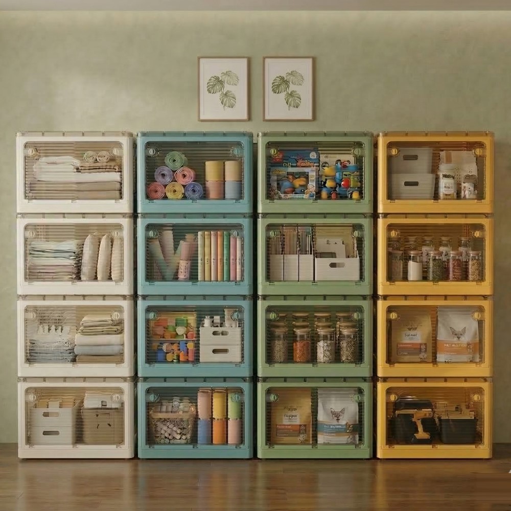 【AOTTO】72L升級加厚款五開門可疊加折疊收納箱-白色4入(AL-260W), , large