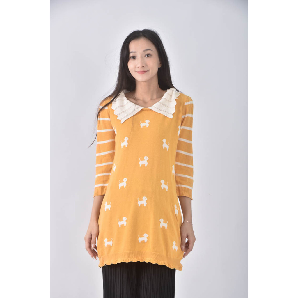 (S) ring棉質小狗黃色長袖上衣二手衣, , large