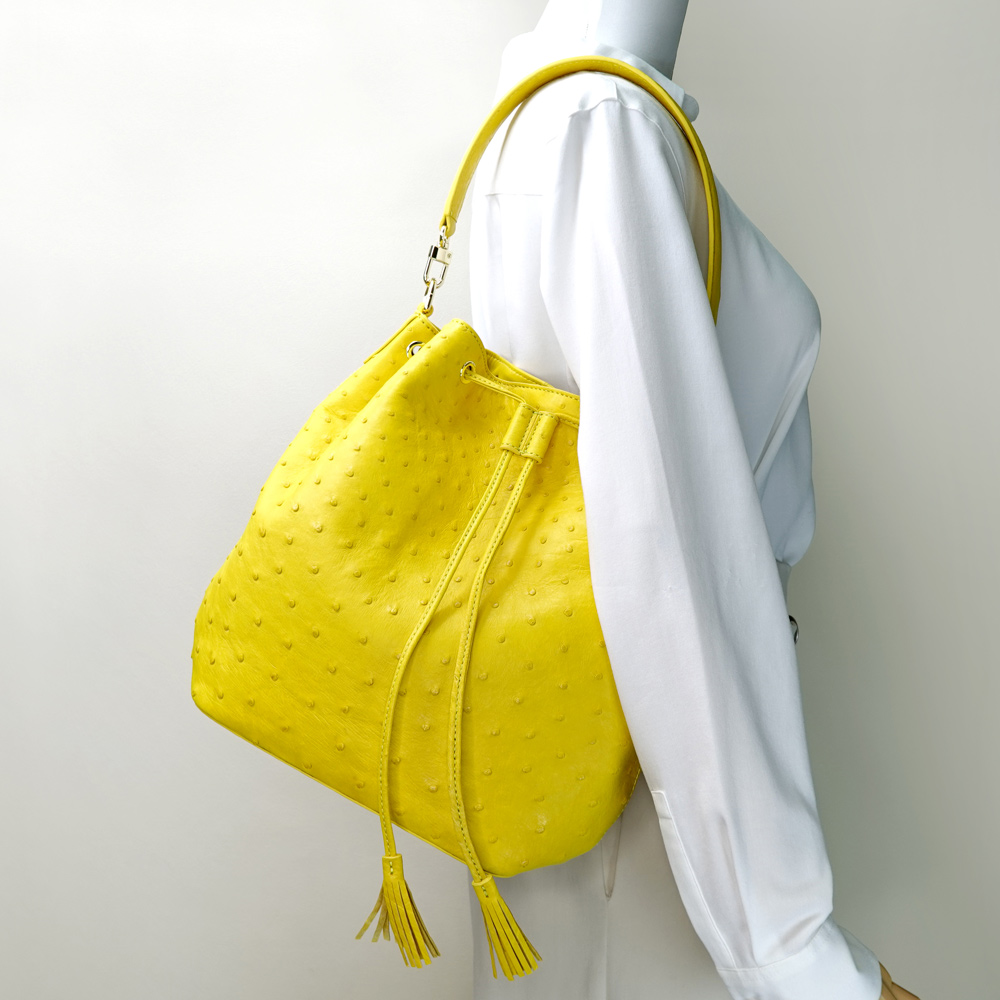 【M2ND】Ostrich bucket bag-Yellow, , large