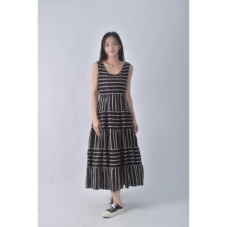 (S) 12twelve agenda條紋無袖黑色洋裝二手衣