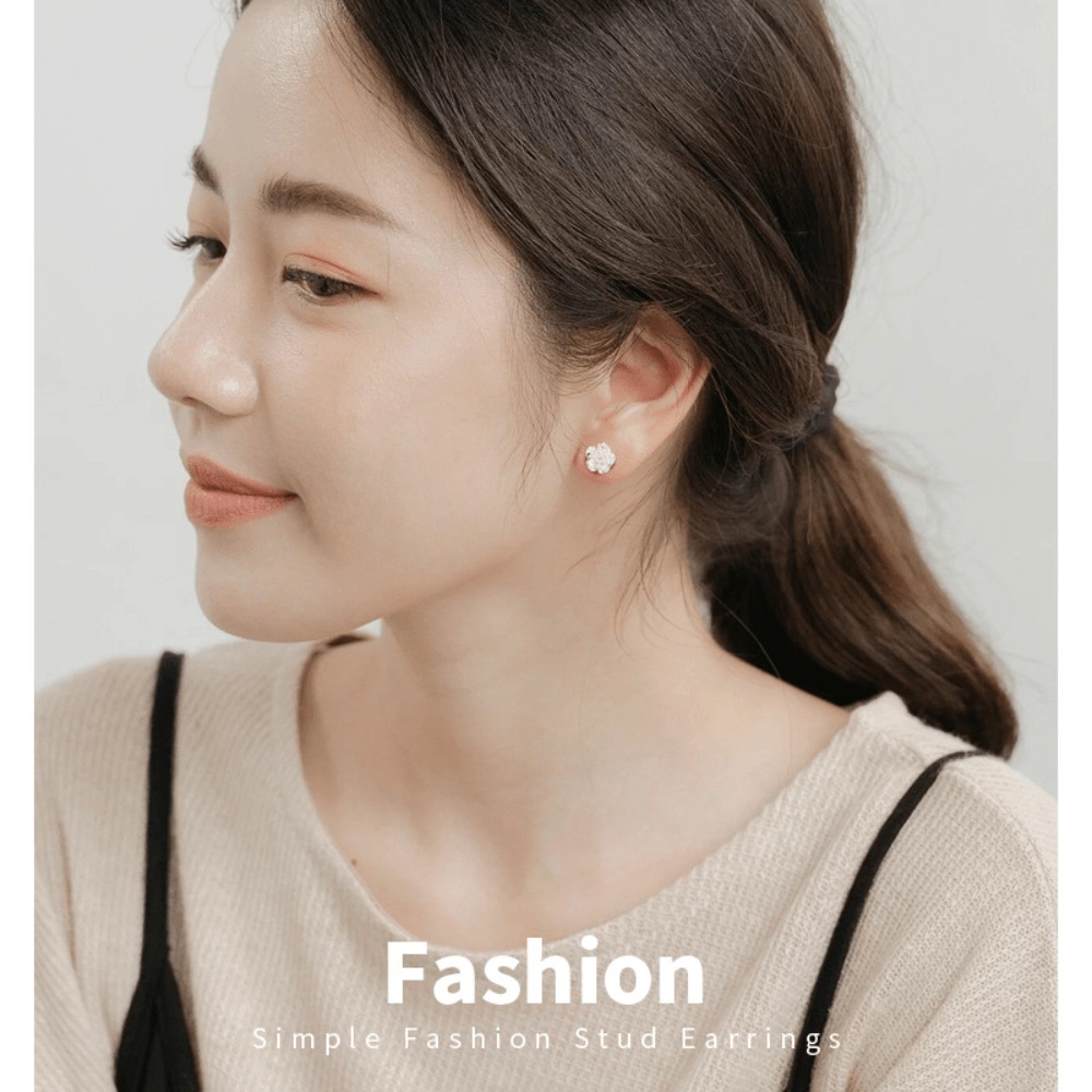 韓版s999純銀玫瑰花款轉珠耳環-附馬卡收納盒 , , large