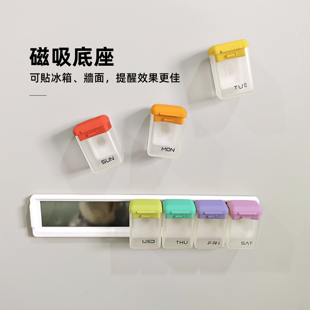 【上手家居】磁吸藥盒 透明彩蓋(藥盒一週/藥盒分裝盒/小藥盒/防潮藥盒/分藥盒), , large