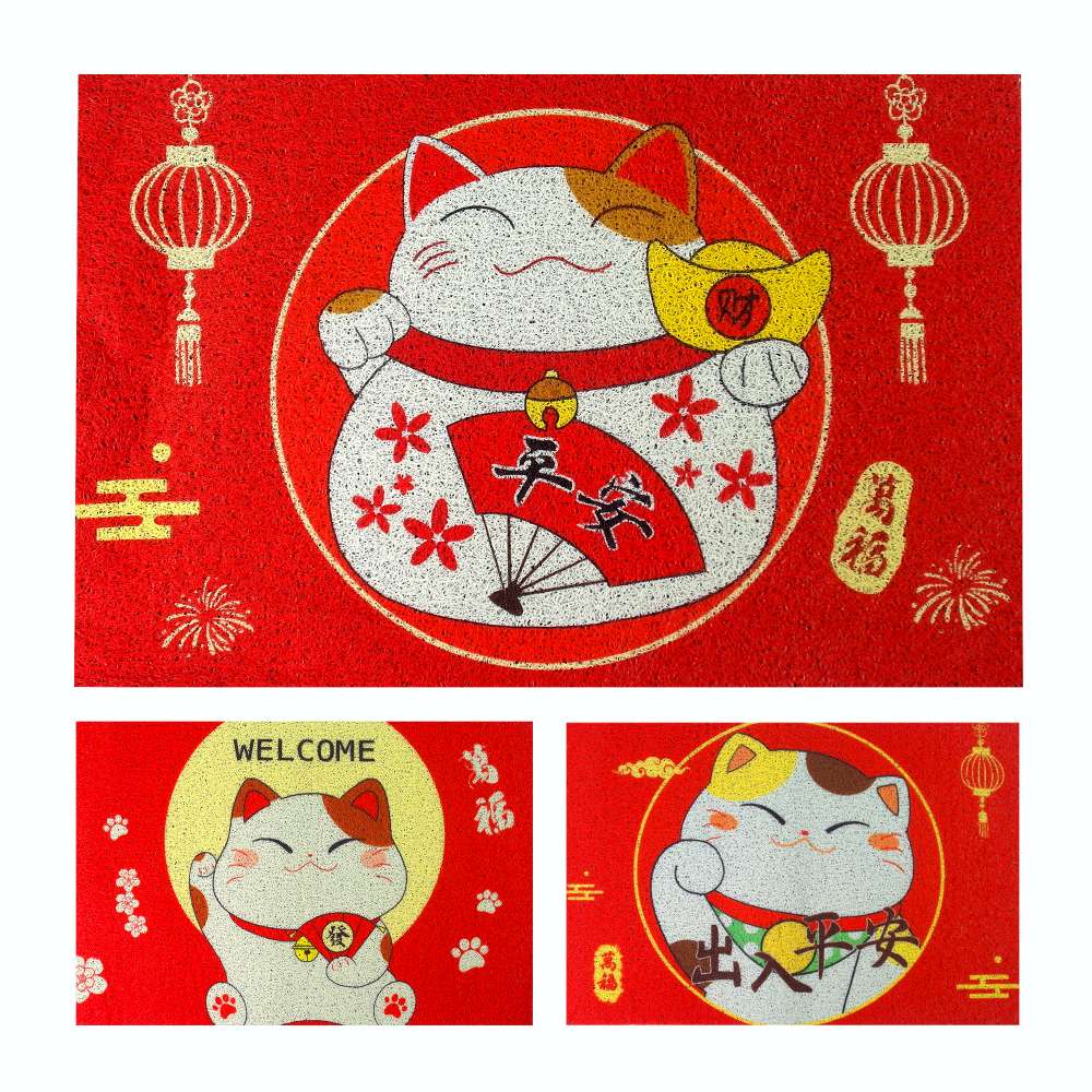 摩達客◉春節開運◉喜氣招財貓刮泥絲圈腳踏墊門墊地墊(不挑款隨機出貨), , large