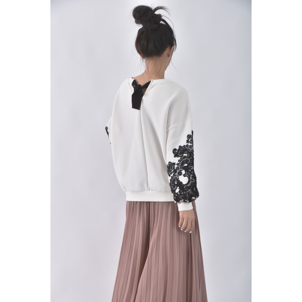 (L) beautique韓牌圓領字母白色長袖上衣二手衣, , large