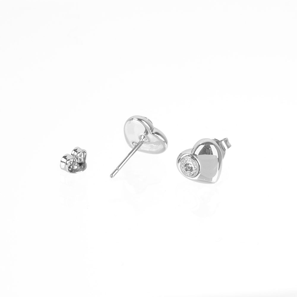 COACH 圓形水鑽Logo 愛心造型針式耳環(銀色), , large