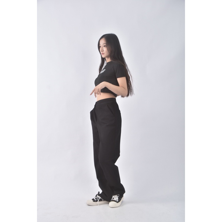 (3XL) key wear高腰質感黑色長褲二手衣, , large