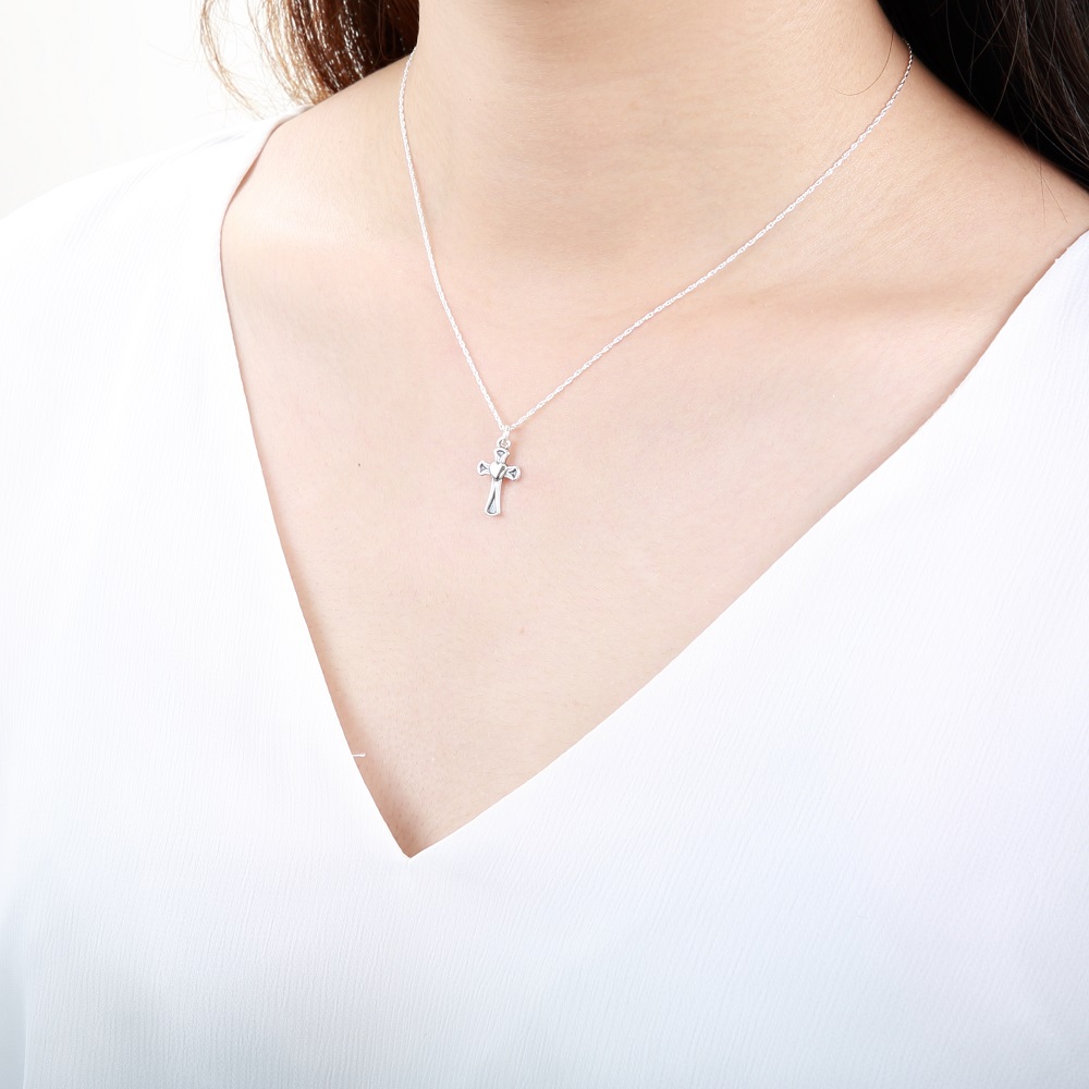 【Angel & Me】Love Heart Cross 925 sterling silver necklace Christmas gift, , large