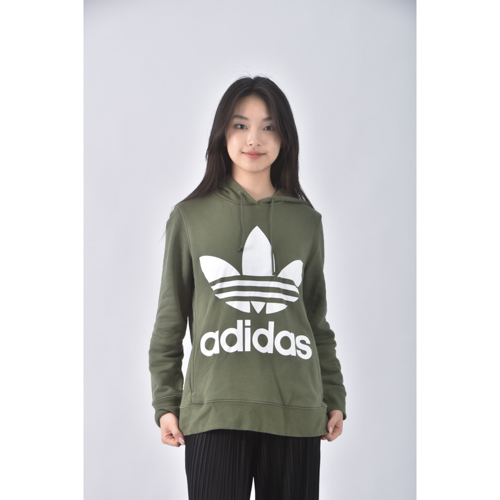 (M) adidas運動棉質連帽綠色長袖上衣二手衣, , large