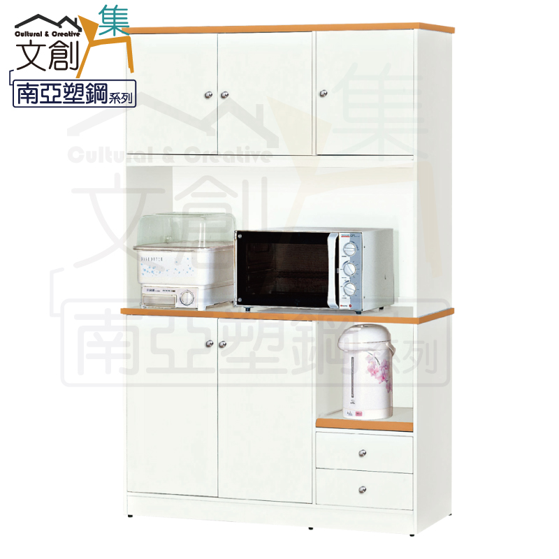 【文創集】波莉 環保4.2尺南亞塑鋼五門二抽高餐櫃/收納櫃組合(客約商品), , large