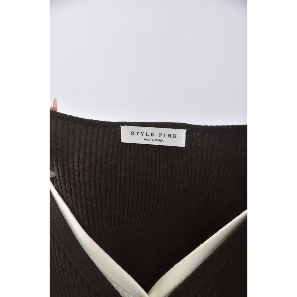 (S) style pink韓牌假兩件綠色長袖上衣二手衣, , large