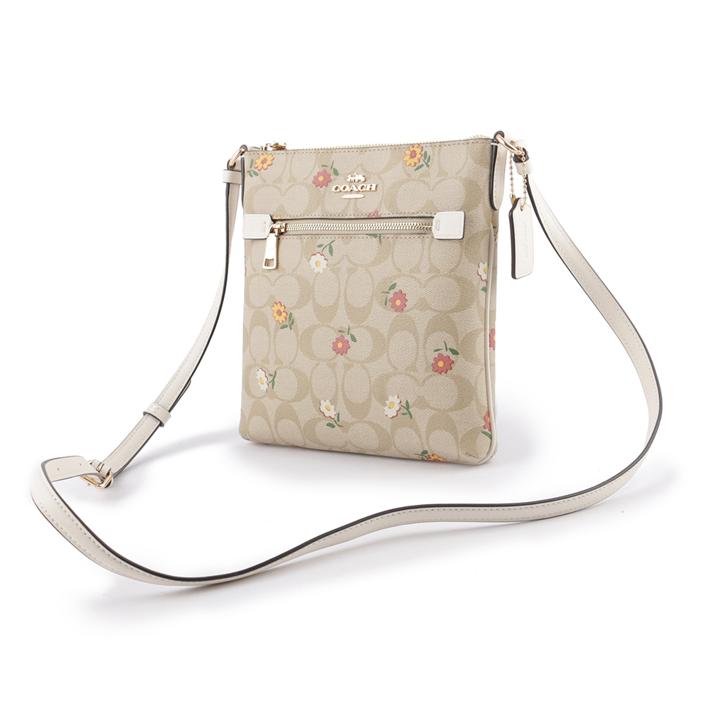 COACH Rowan 小花圖案拉鍊口袋迷你方形斜背包/淺卡其, , large