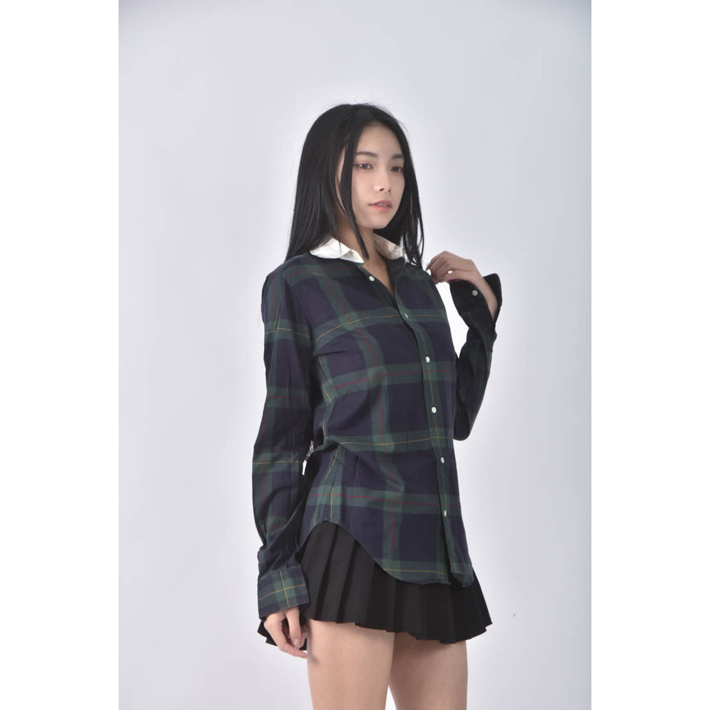(M) ralph lauren格紋純棉綠色長袖上衣二手衣, , large