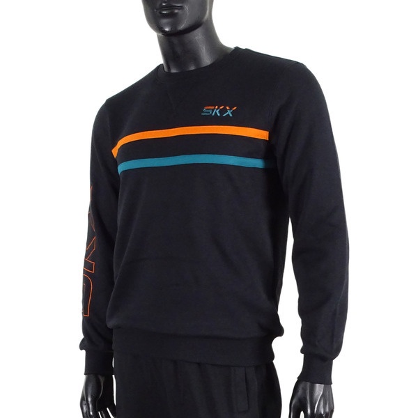 Skechers Logo Crew 男 長袖 上衣 刷毛 保暖 撞色 黑 [L420M060-002K], , large
