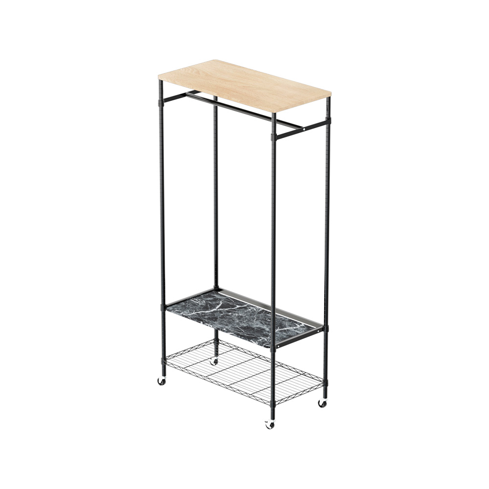 【Y HOUSE】90x45x185 (including wheel height) wooden top single pole clothes hanger open hanger mobile clothes rack - platform black