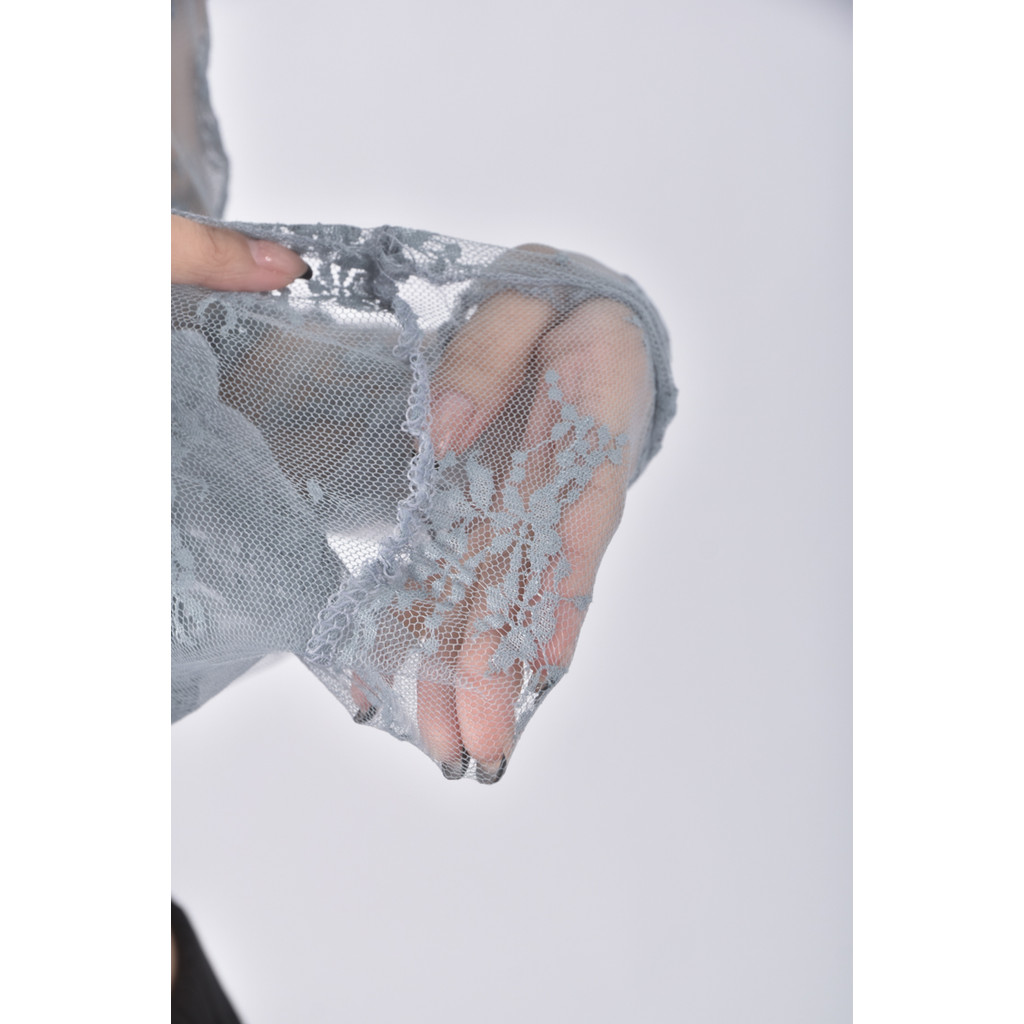 (S) vee miny質感蕾絲藍色長袖上衣二手衣, , large