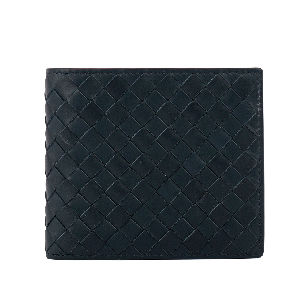 BOTTEGA VENETA 小牛皮編織照片對開短夾/深藍, , large