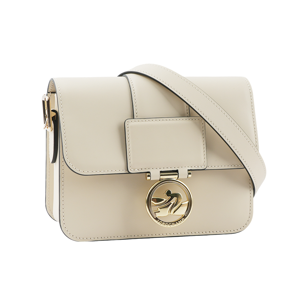 LONGCHAMP S號 BOX-TROT 滑面小牛皮翻蓋斜背包/白紙色, , large