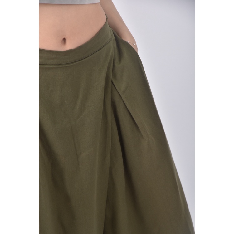 (S) 高腰棉質寬綠色長褲二手衣, , large