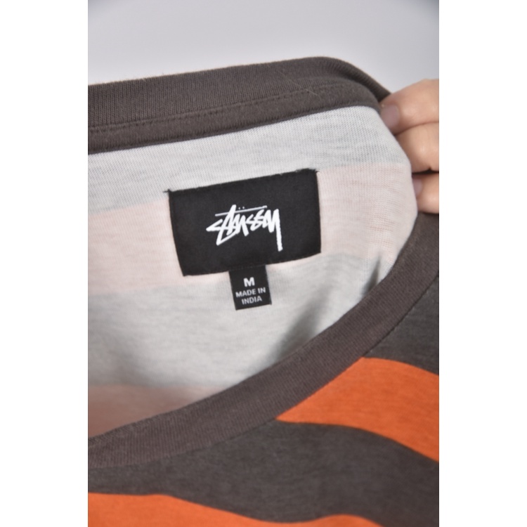 (M) 【智恩私服】stussy質感棉質純棉條紋橘色長袖上衣二手衣, , large