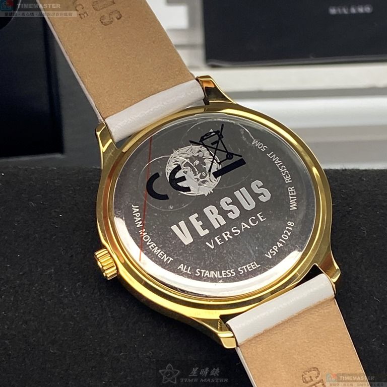 [星晴錶業]VERSUS VERSACE手錶,40mm,VV00313白色錶面金色錶殼白真皮皮革錶帶款, , large