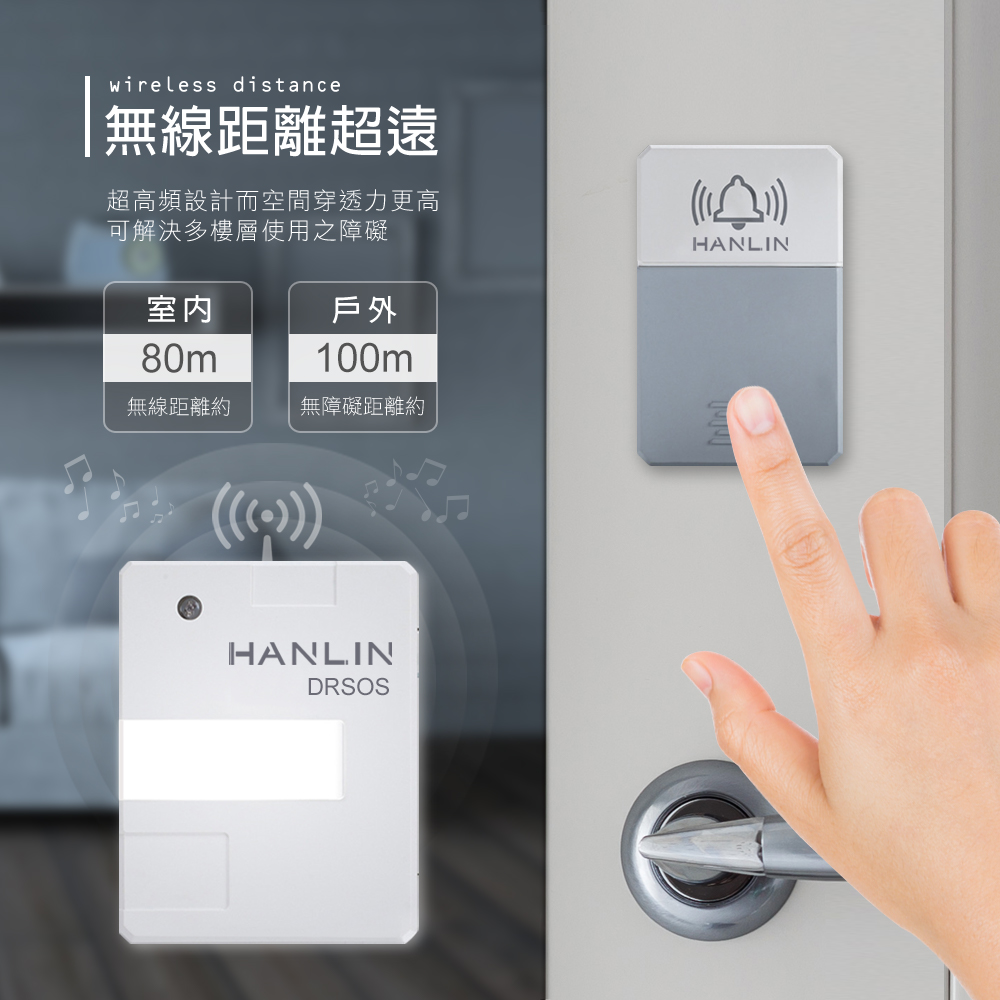 [HANLIN]-DRSOS 遠距無線門鈴/求救鈴 (免裝電池）, , large