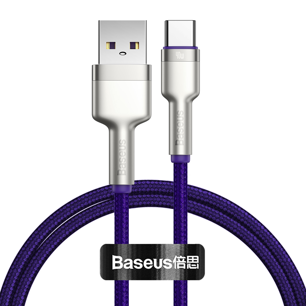 【BASEUS】Not available for iPhone 40W Cafule Series Metal Data Cable USB to Type-C 100cm Purple Color, , large