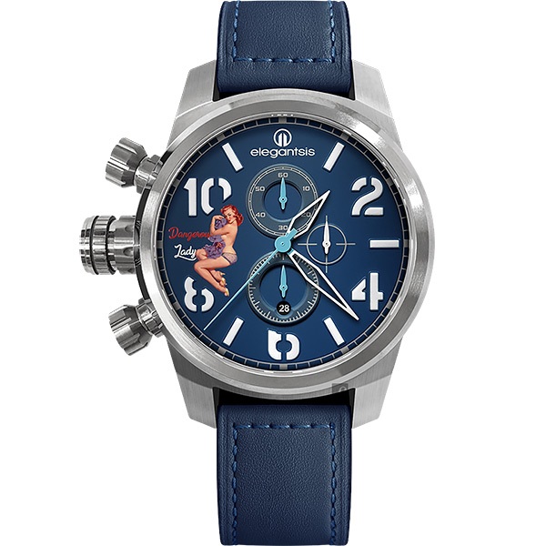 elegantsis JF48QS機頭藝術-女郎計時手錶-藍/48mm ELJF48QS-OU02LC, , large