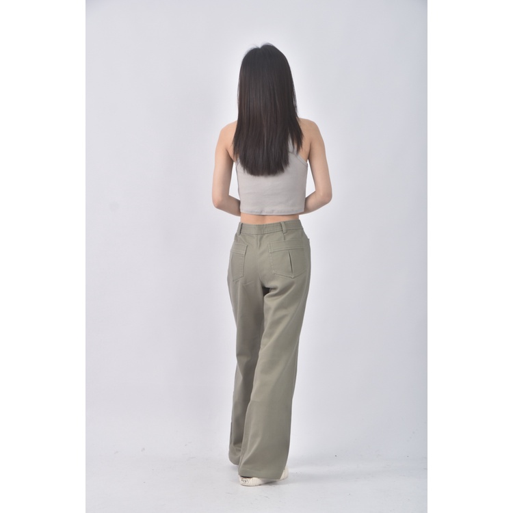 (XL) la chambre dine丹寧牛仔質感棉質綠色長褲二手衣, , large