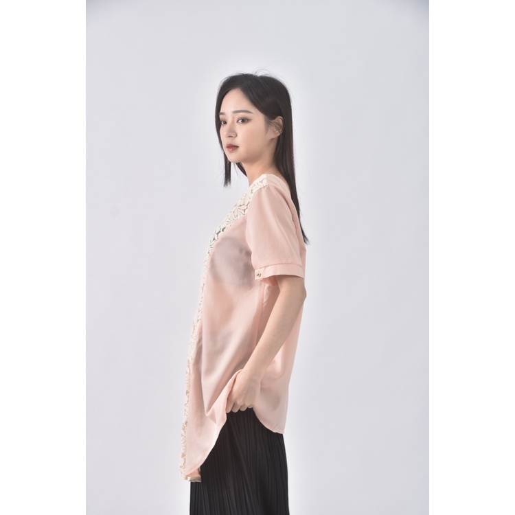 (S) 質感V領杏色短袖上衣二手衣, , large