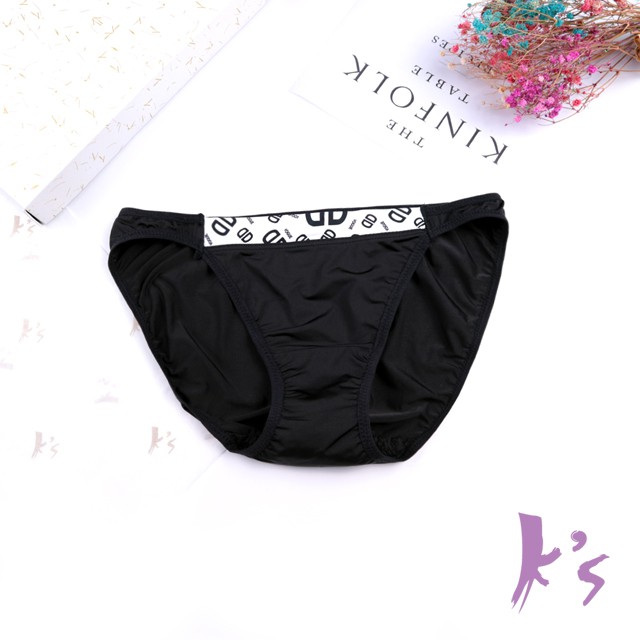 【K's凱恩絲】涼爽滑布字母款專利有氧蠶絲內褲-黑色, , large