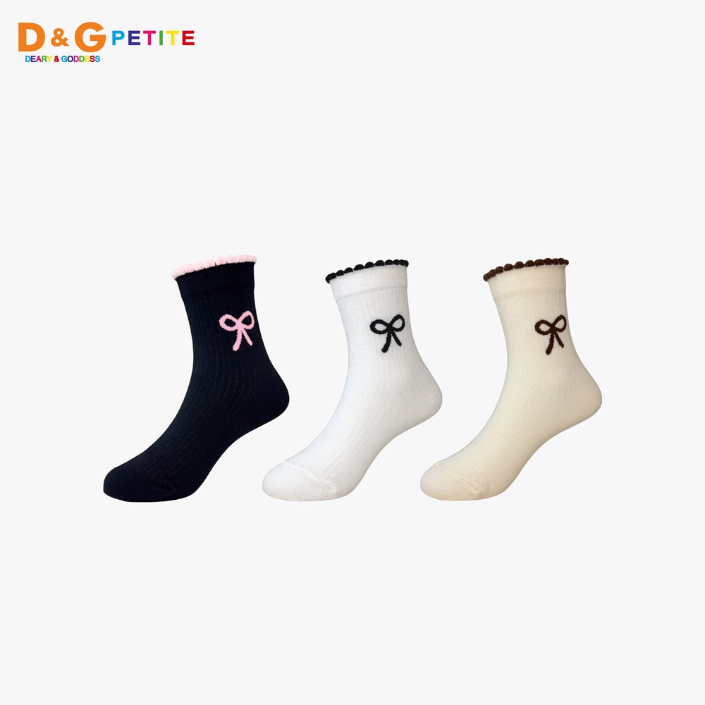 【D&G KIDS】花邊蝴蝶結童襪<米白,17-21cm>D601 短襪 襪子, , large