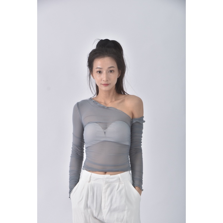 (S) 【安于晴Charlene私服】質感紡紗透膚綠色長袖上衣二手衣, , large