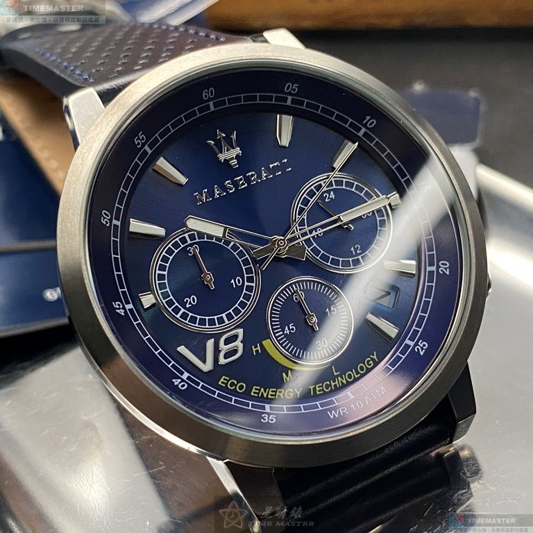 [星晴錶業]MASERATI手錶,44mm,R8871134002寶藍色錶面銀錶殼寶藍真皮皮革錶帶款, , large