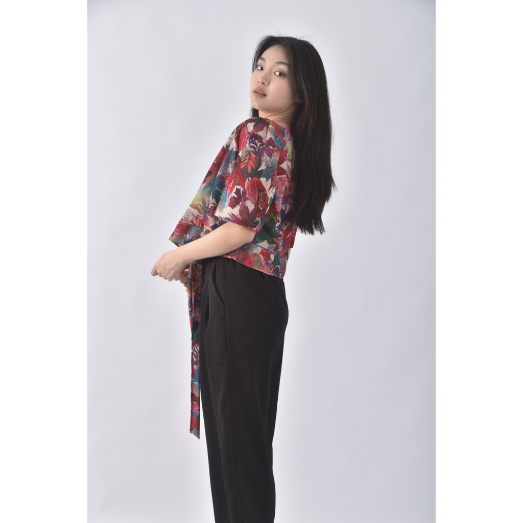 (M) 質感綁帶紅色罩衫二手衣, , large