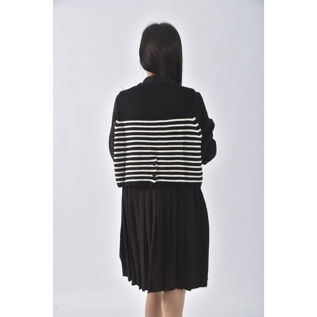 (S) 質感兩件式毛衣背心黑色洋裝二手衣, , large