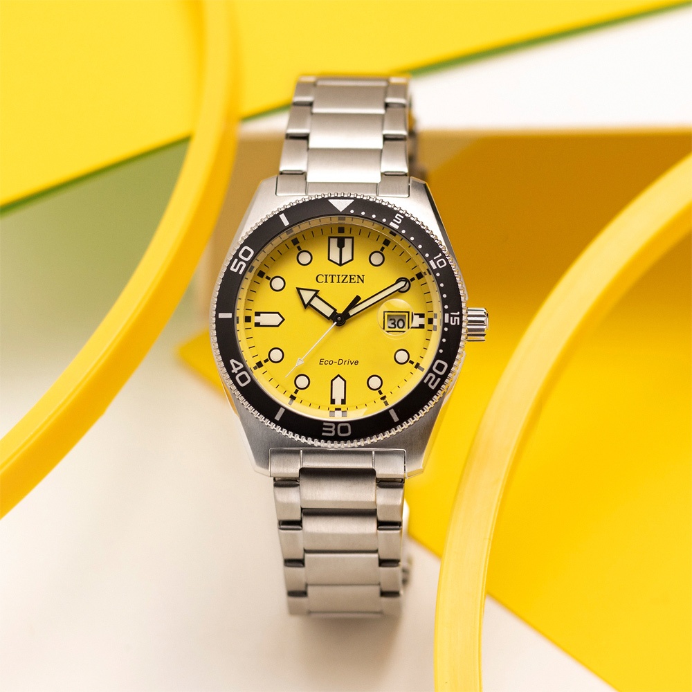 CITIZEN 星辰 光動能潮男時尚大三針手錶-黃 AW1760-81Z, , large
