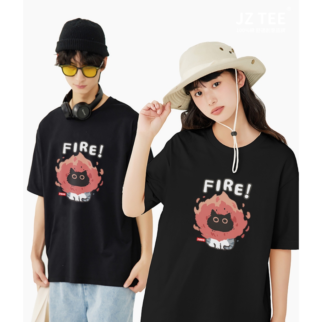 JZ TEE 黑貓變身-FIRE 印花短袖T恤, , large
